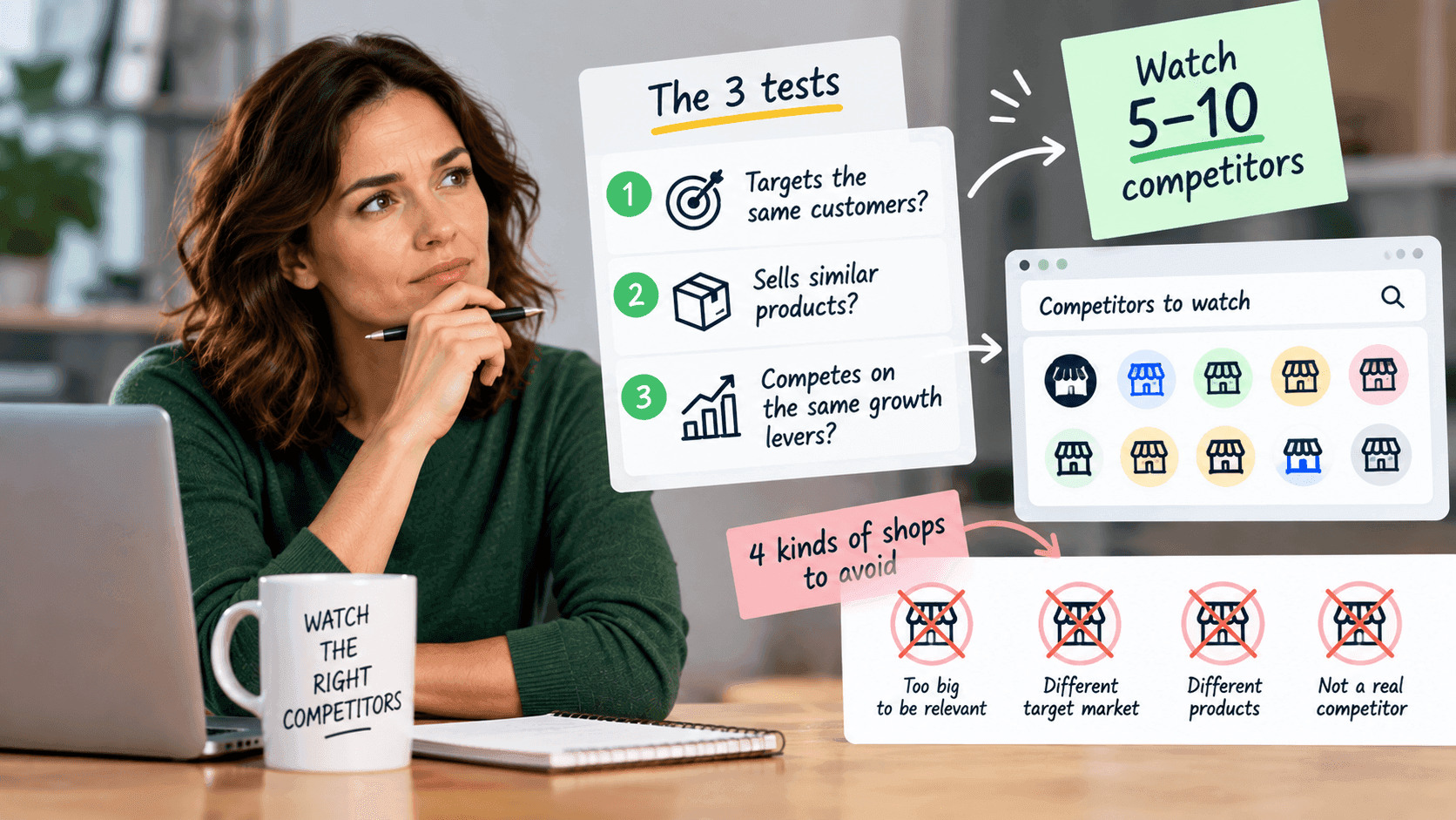 a woman thinking on a competitor to watch